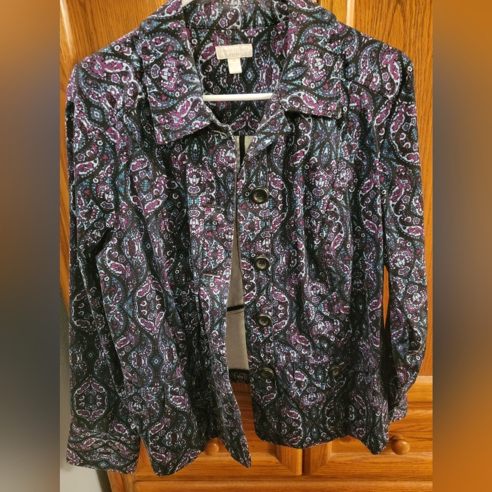 Charter Club Black and Purple Paisley Jean Jacket